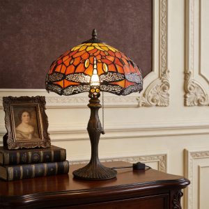 Lightin Tiffany Table Lamp | Handcrafted Stained Glass Dragonfly Series - 12inch / Orange