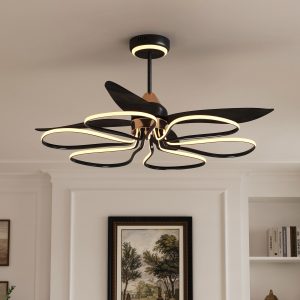 Lightsin 36-inch Black Modern Petal LED Ceiling Fan with Light - 6-Speed with Remote Control