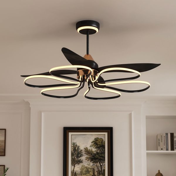 Lightsin 36-inch Black Modern Petal LED Ceiling Fan with Light - 6-Speed with Remote Control