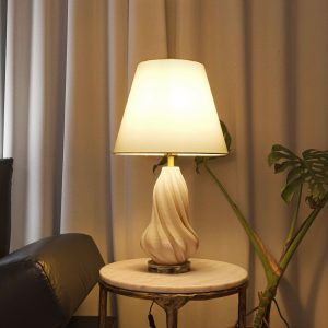 Lightsin 3D Pure White Ceramic Spiral Vase Table Lamp with Fabric Shade - S / 1 Unit