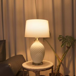 Lightsin 3D Pure White Diamond Embossed Relief Pattern Ceramic Table Lamp - 1 Unit