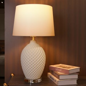 Lightsin 3D Pure White Diamond Embossed Relief Pattern Ceramic Table Lamp - 2 Units