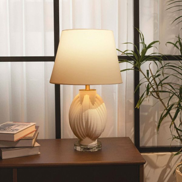 Lightsin 3D Pure White Pod Threaded Ceramic Table Lamp with Fabric Shade - 1 Unit