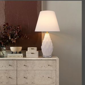Lightsin 3D Pure White Polygonal Textured Ceramic Table Lamp with Fabric Shade - L / 2 Units