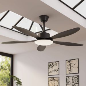 Lightsin 53-inch Modern Ceiling Fan with Light, Silent 5-Blade LED Fan with Remote - Black
