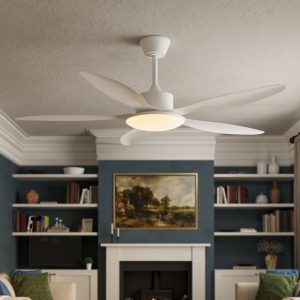 Lightsin 53-inch Modern Ceiling Fan with Light, Silent 5-Blade LED Fan with Remote - White