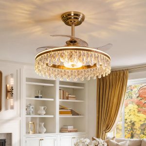 Lightsin 60cm Modern Gold Crystal Ceiling Fan with Light - 1 Unit