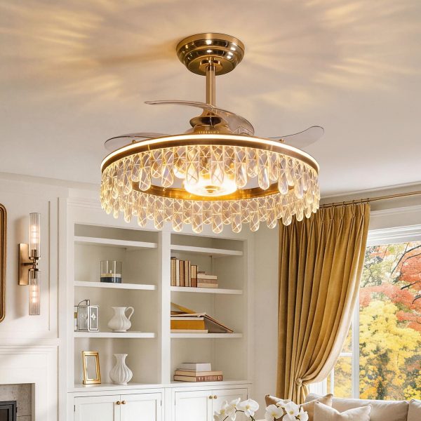 Lightsin 60cm Modern Gold Crystal Ceiling Fan with Light - 1 Unit