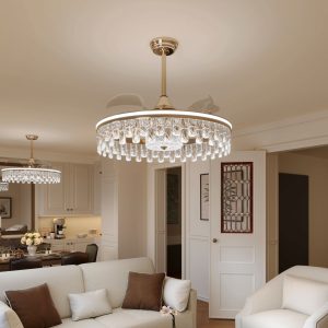 Lightsin 60cm Modern Gold Crystal Ceiling Fan with Light - 2 Units