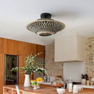 Lightsin Bamboo Radiance Handwoven LED Ceiling Light - 40cm Dia×16cm H