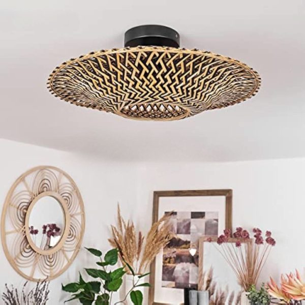 Lightsin Bamboo Radiance Handwoven LED Ceiling Light - 50cm Dia×16cm H