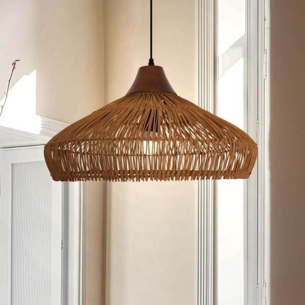 Lightsin Bell-Shaped Handcrafted Bamboo Kitchen Pendant Lighting - 40 cm Dia × 25 cm H
