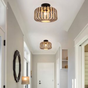 Lightsin Black Modern Ceiling Light - Handwoven Bamboo Pendant Light for Living Room, Bedroom & Kitchen - 2 Units