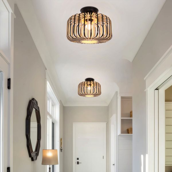 Lightsin Black Modern Ceiling Light - Handwoven Bamboo Pendant Light for Living Room, Bedroom & Kitchen - 2 Units