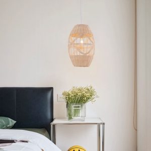 Lightsin Boho-Chic Handwoven Elongated Oval Rattan Pendant Light - 1 Unit