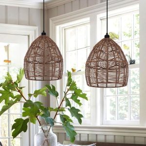 Lightsin Boho Rattan Pendant Light - Handwoven Wicker Ceiling Light Fixture for Living Room, Kitchen, and Bohemian Interiors - In Stock