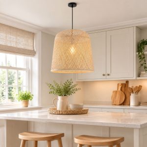 Lightsin Cella-Bamboo Pendant Light - Handwoven Cylindrical Ceiling Light with Cross-Weave Shade for Kitchen, Bedroom & Living Room