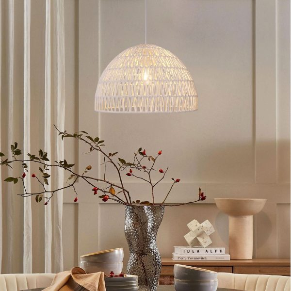 Lightsin Cella-Eco-Friendly Handwoven White Rope Ceiling Pendant Light for Bedroom, Kitchen & Living Room - 1 Unit