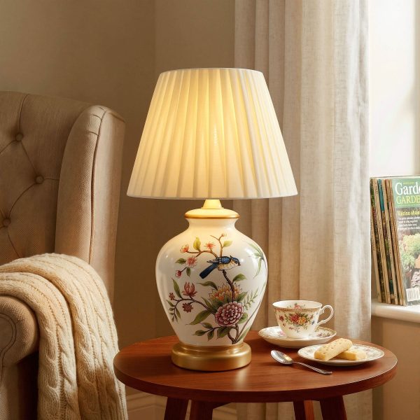 Lightsin Chinoiserie Hand-Painted Ceramic Table Lamp Collection - White