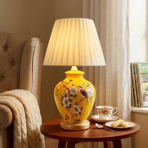 Lightsin Chinoiserie Hand-Painted Ceramic Table Lamp Collection - Yellow-Double Bird