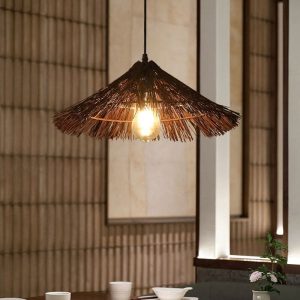 Lightsin Creative Handcrafted Bamboo Straw Hat Retro Decor Pendant Light Series - Brown / A-D50cm