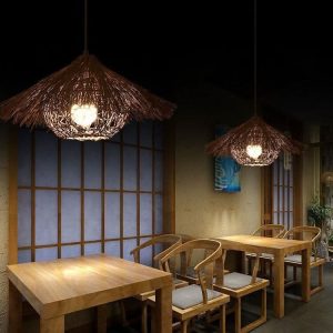 Lightsin Creative Handcrafted Bamboo Straw Hat Retro Decor Pendant Light Series - Brown / B-50cm