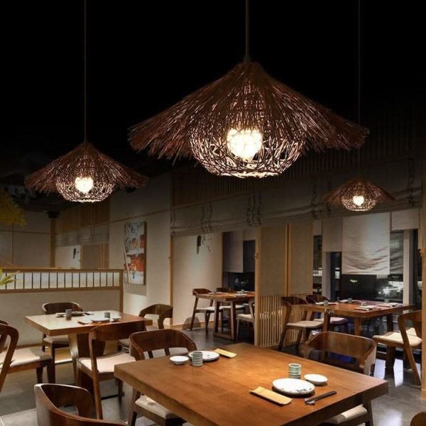 Lightsin Creative Handcrafted Bamboo Straw Hat Retro Decor Pendant Light Series - Brown / B-60cm