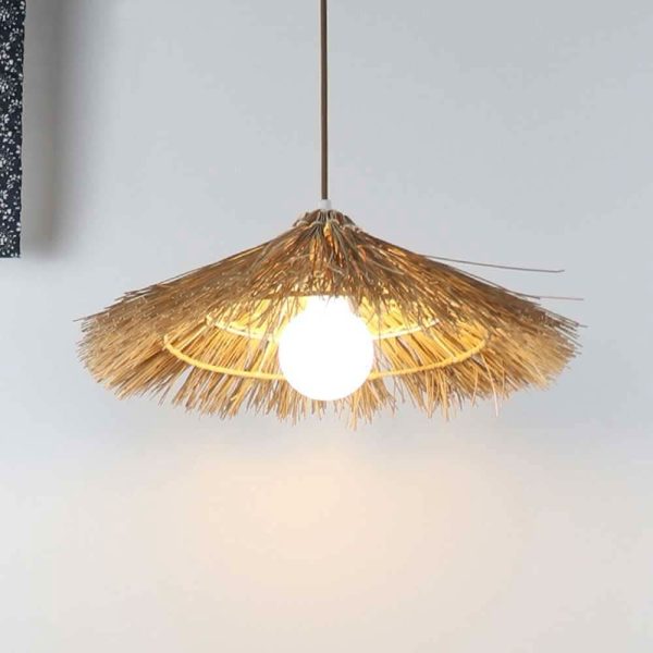Lightsin Creative Handcrafted Bamboo Straw Hat Retro Decor Pendant Light Series - Natural Rattan / A-D60cm