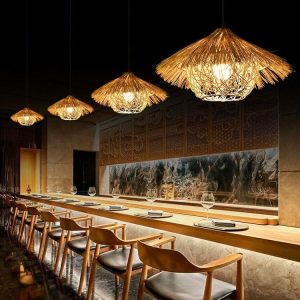 Lightsin Creative Handcrafted Bamboo Straw Hat Retro Decor Pendant Light Series - Natural Rattan / B-50cm