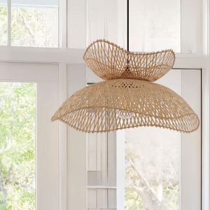 Lightsin Double-Layer Bamboo Pendant Light - Natural Ceiling Pendant Light for Living Room, Dining Area, and Boho Interiors - 1 unit