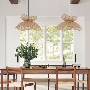 Lightsin Double-Layer Bamboo Pendant Light - Natural Ceiling Pendant Light for Living Room, Dining Area, and Boho Interiors - 2 unit