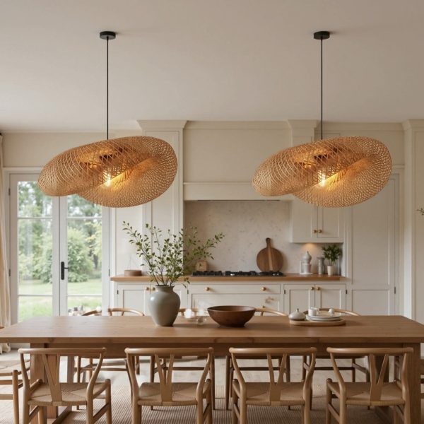 Lightsin Eco-Friendly Handmade Bamboo Pendant Light 60/80cm for Dining Room & Living Room - D80cm / 2 Units