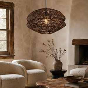 Lightsin Eco Friendly Rattan Pendant Light Handwoven Rustic Farmhouse Ceiling Light