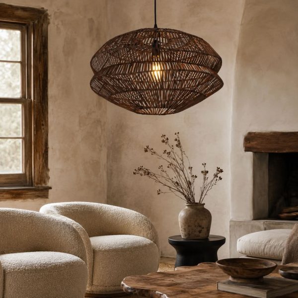 Lightsin Eco Friendly Rattan Pendant Light Handwoven Rustic Farmhouse Ceiling Light