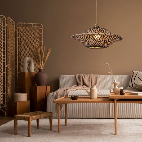 Lightsin Elegant Black & Natural Design Bamboo Pendant Light - D50cm / 1 Unit