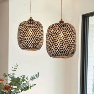 Lightsin Geometric Black Bamboo Pendant Light - 2 unit