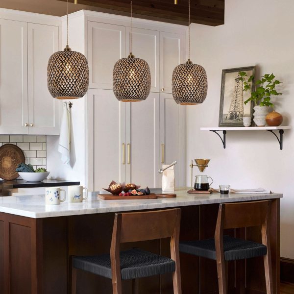 Lightsin Geometric Black Bamboo Pendant Light - 3 unit