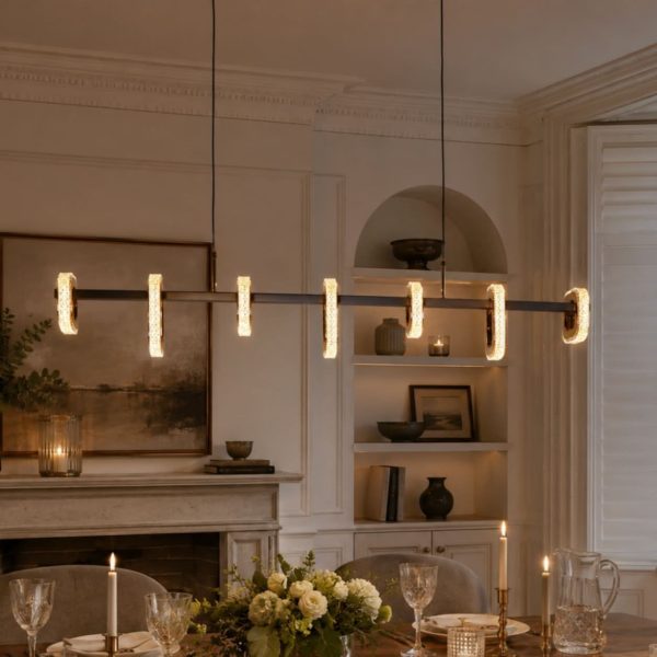 Lightsin Gold Linear LED Pendant Light with Acrylic Shades Metal Ceiling Lighting