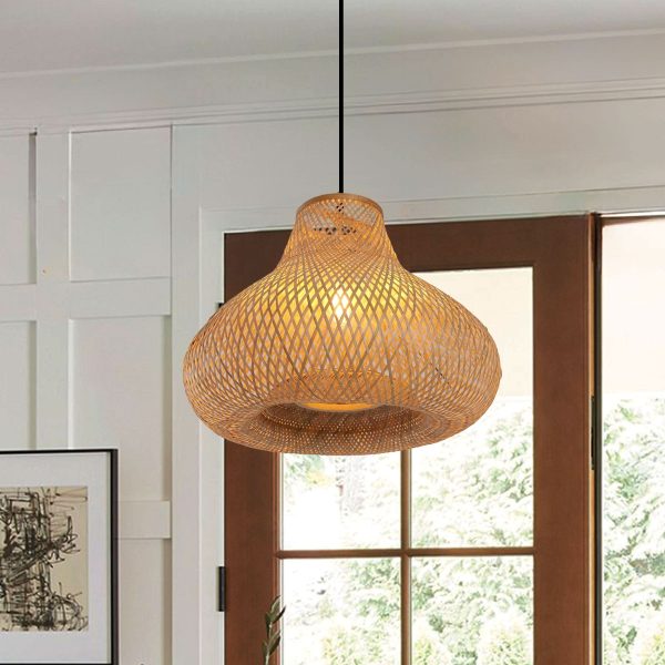 Lightsin Gourd Bamboo Pendant Light - Handwoven Eco-Friendly Ceiling Light for Living Room & Kitchen Decor - 1 unit