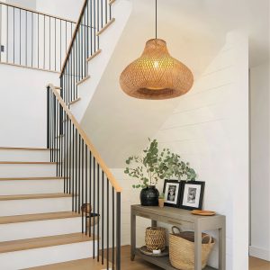 Lightsin Gourd Bamboo Pendant Light - Handwoven Eco-Friendly Ceiling Light for Living Room & Kitchen Decor - 2 unit