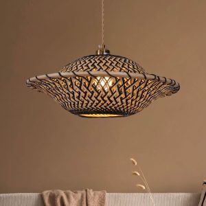 Lightsin Handcrafted Bamboo Pendant Light - Black Accents & Eco-Friendly Design for Cozy Spaces - D50cm
