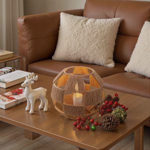 Lightsin Handwoven Jute Globe Table Lamp - Eco-friendly Spherical Bedside Desk Lighting - 2 Units
