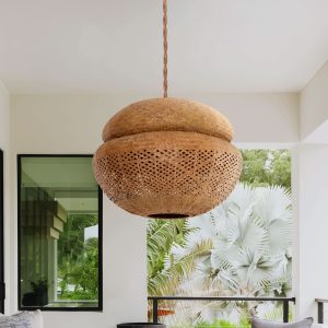 Lightsin Handwoven Natural Bulrush Pendant Ceiling Light with Pot Lid-Inspired Design - 40cm Dia / In Stock