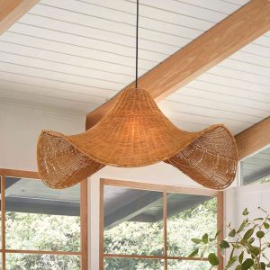 Lightsin Handwoven Rattan Pendant Light Natural & White Hat-Shaped Ceiling Light - Natural