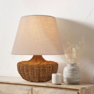 Lightsin Handwoven Rattan Table Lamp with Linen Shaded - 1 Unit