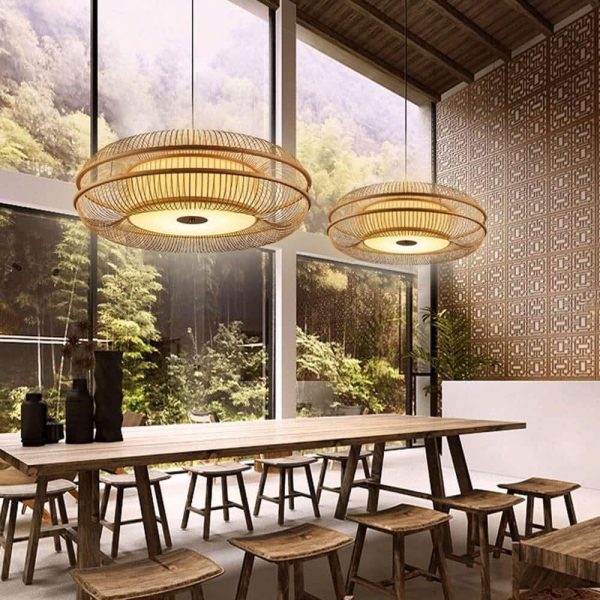 Lightsin LED Bamboo Pendant Light Drum-Shaped 45/60/70/80 Dia - 80cm Dia