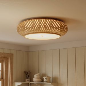 Lightsin Lutta-Handwoven Bamboo Ceiling Light - Zen-Style LED Fixture for Living Room, Bedroom & Dining Room - PVC Base / Diameter 60cm / 1 Unit