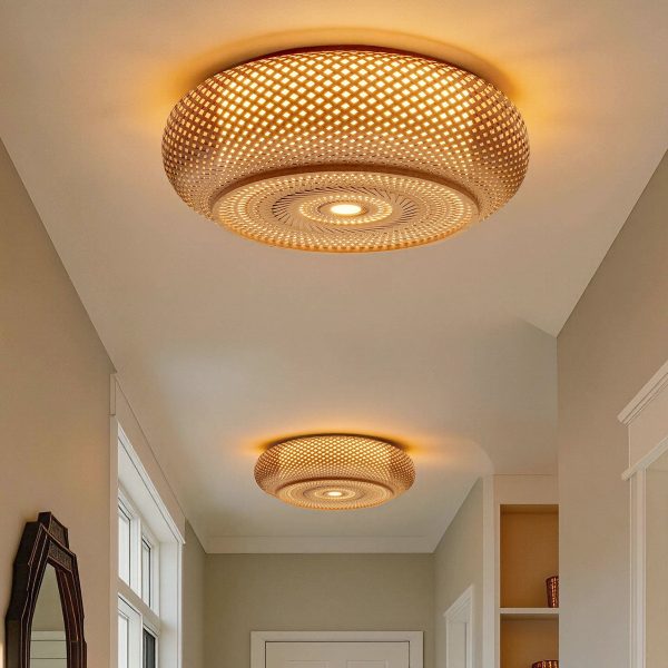 Lightsin Lutta-Japanese-Style Bamboo Rattan Pendant & Ceiling Light - Flat Flush Mount or Hanging Fixture for - Ceiling light / Dia 50cm / 2 Units