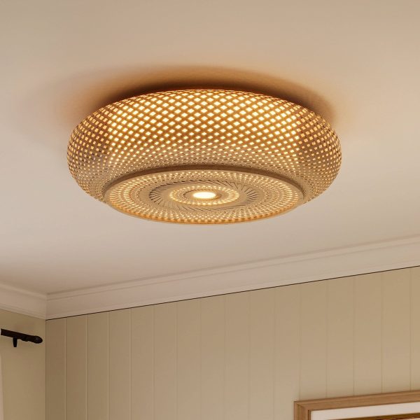 Lightsin Lutta-Japanese-Style Bamboo Rattan Pendant & Ceiling Light - Flat Flush Mount or Hanging Fixture for - Ceiling light / Dia 60cm / 1 Unit