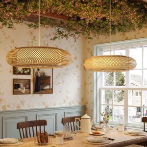 Lightsin Lutta-Japanese-Style Bamboo Rattan Pendant & Ceiling Light - Flat Flush Mount or Hanging Fixture for - Pendant light / Dia 50cm / 2 Units